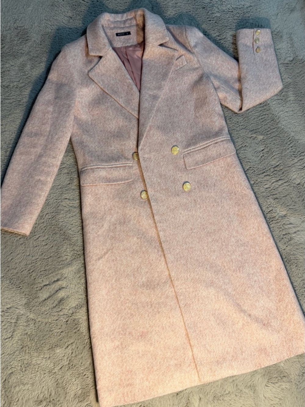 MOTF Double-Breasted Long Pea Coat - Light Pink - Picture 3 of 3